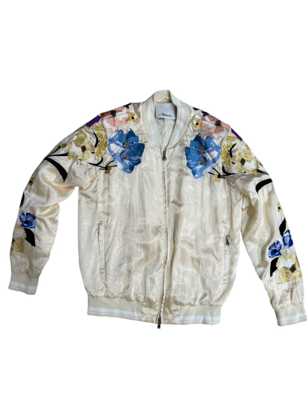 3.1 Phillip Lim Women’s Embroidered Satin Floral Bomber Jacket Ivory XS